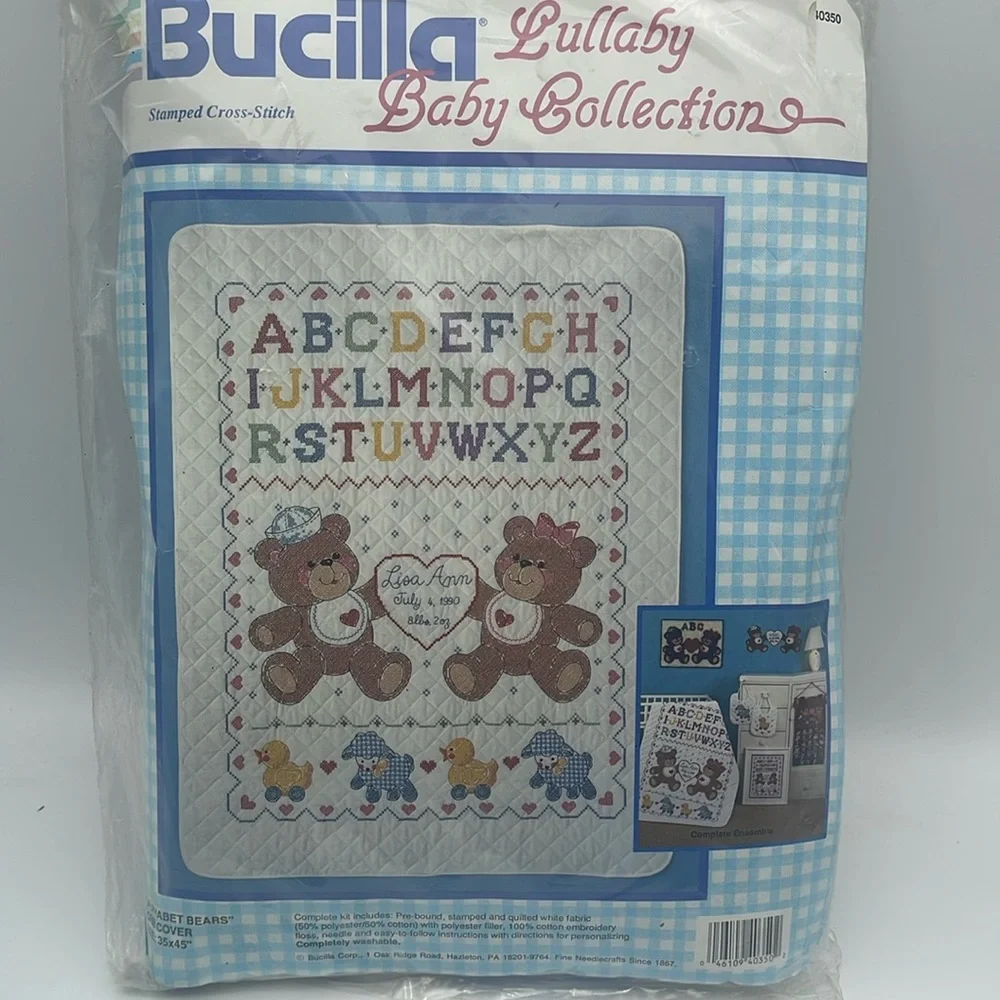Bucilla Baby Stamped Cross Stitch Kit Alphabet Bears Crib Cover Quilt Blanket